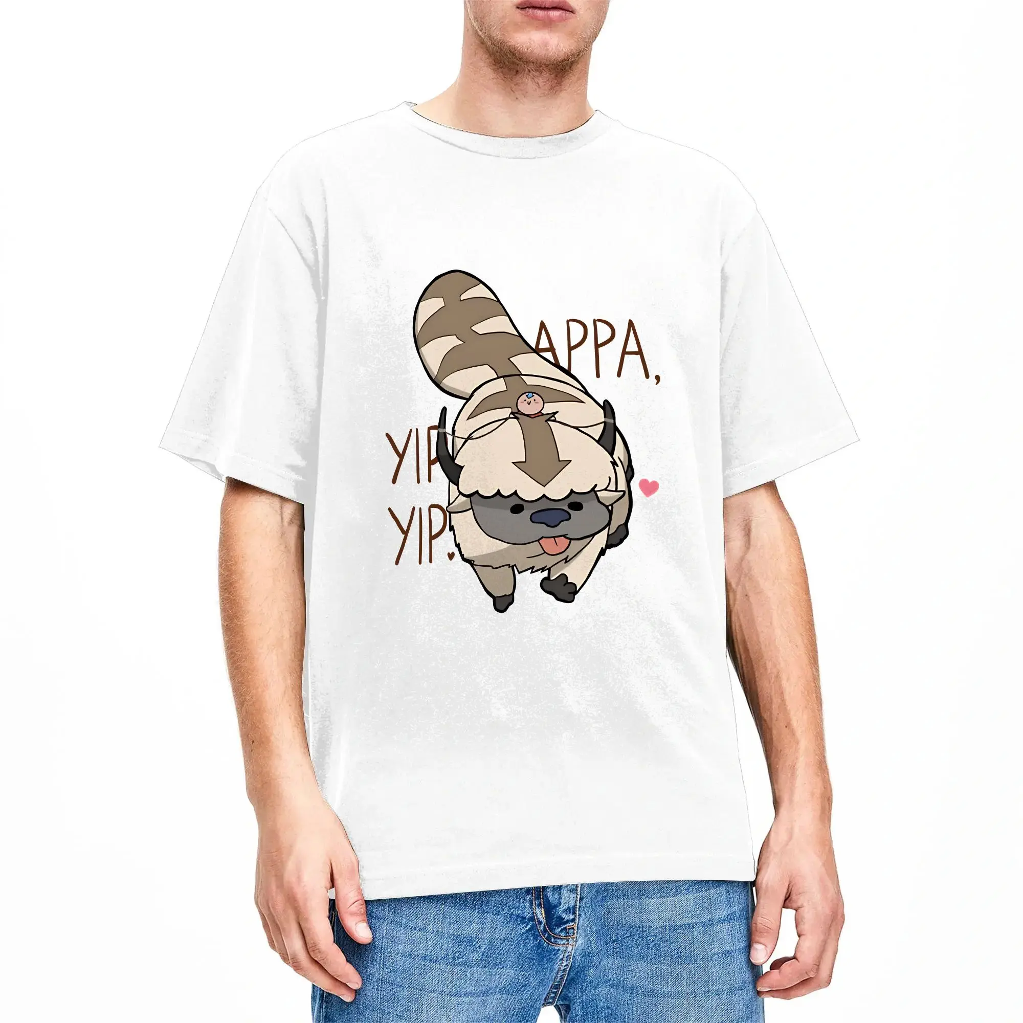 Men's Cute Appa Chibi With Aang Avatars Airbender T Shirts Cotton Tees Summer Retro Short Sleeve T-Shirt O Neck Print Tee Shirt