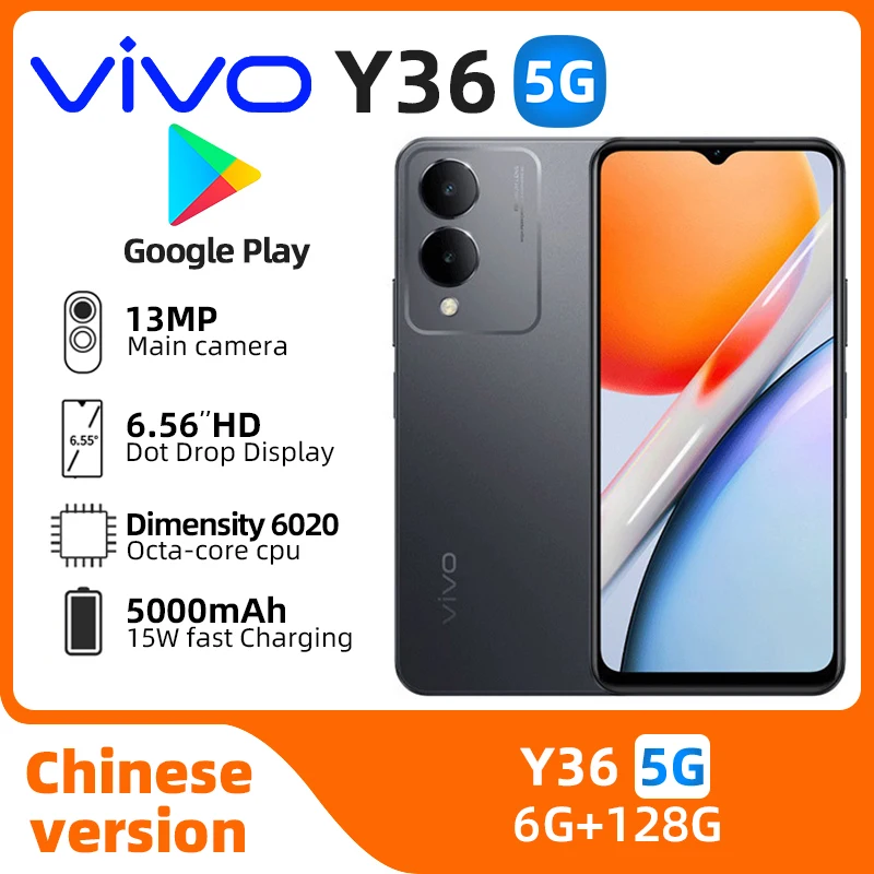 VIVO Y36 5g Smartphone Android CPU Dimensity 6020  6.56inch 90HZ 15W Charge 13MP+5MP  Google Original used phone