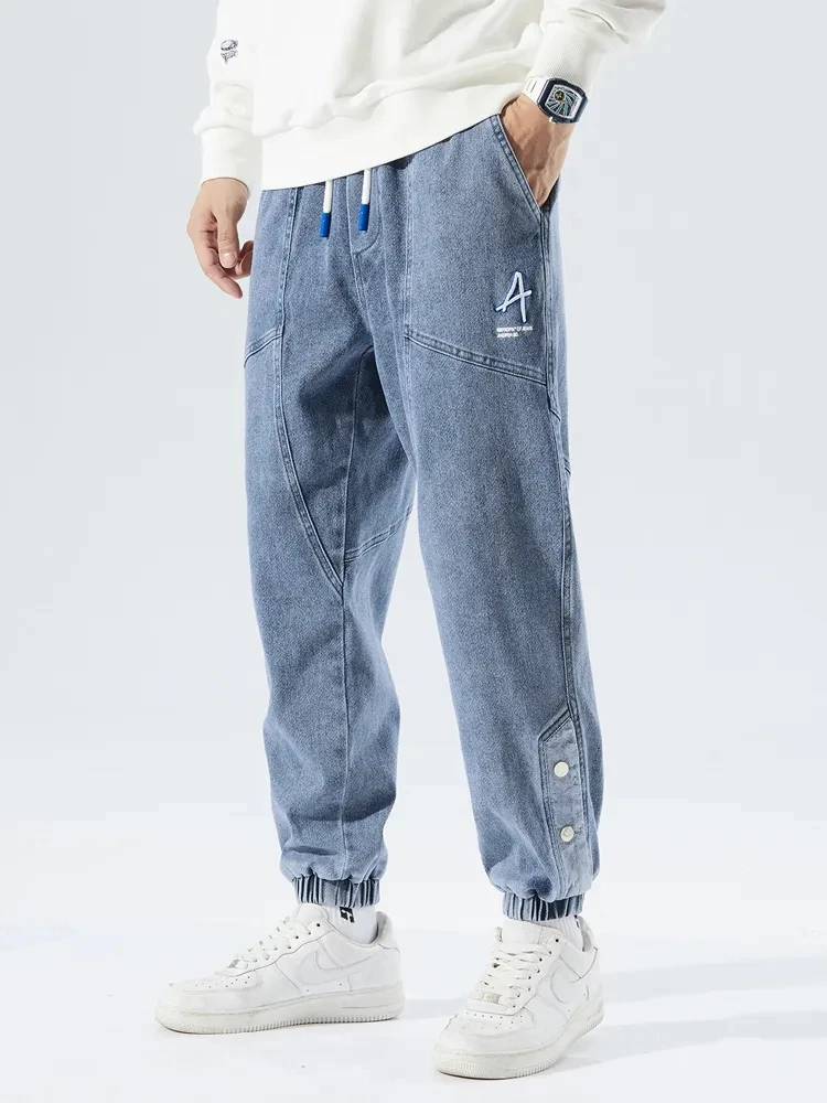 

2024 Men Jeans Pants Hip Hop Streetwear Fashion Stretch Cotton Casual Jogger Denim Trousers