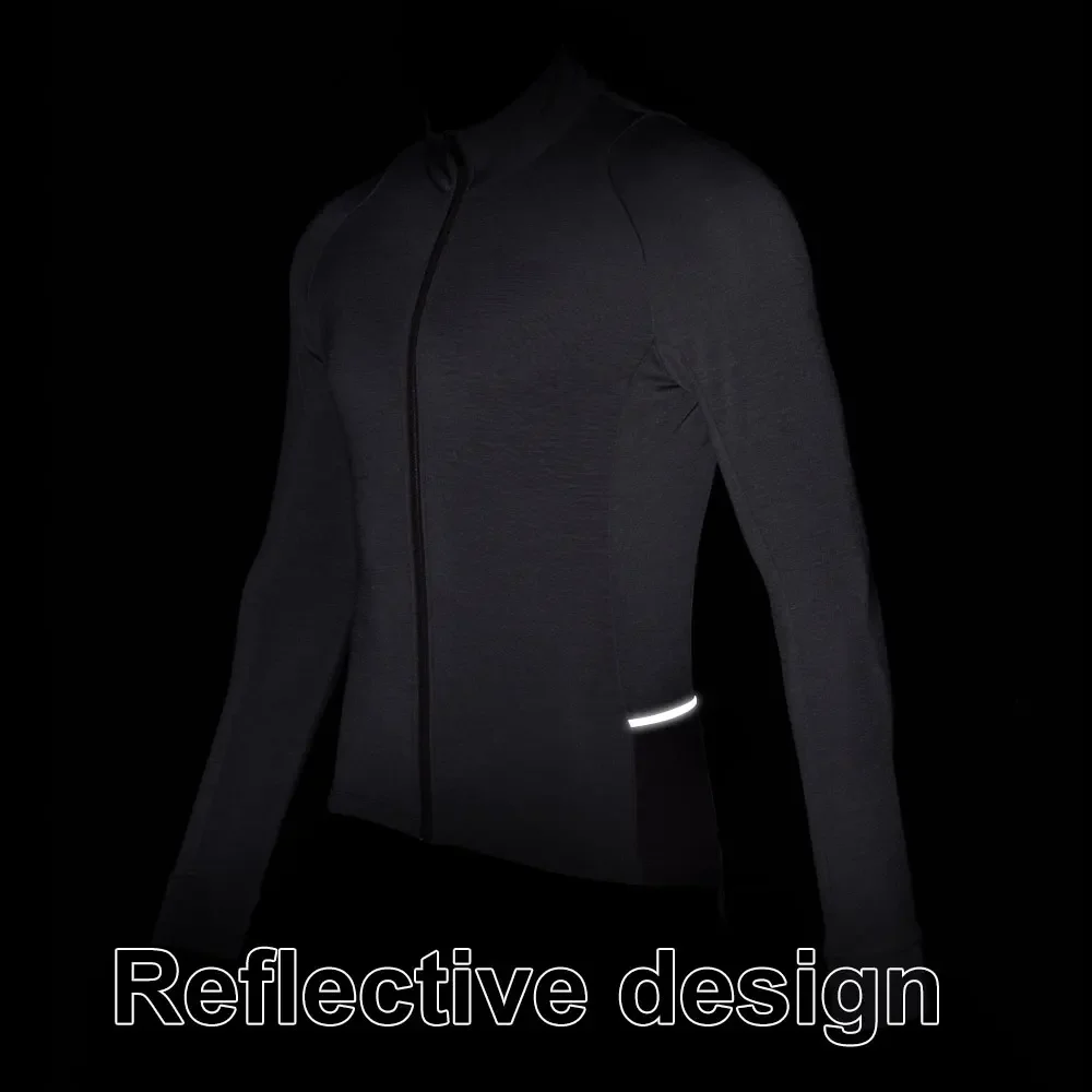Santic Men's Cycling Jersey Spring Autumn Quality Wool Long Sleeve Bicycle Clothing Outdoor Reflective MTB Road Bike Jersey Tops