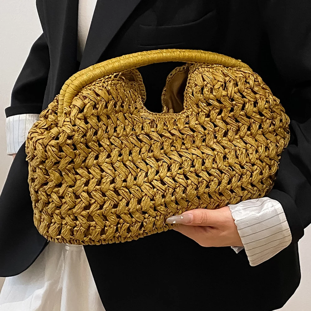 

Fashion Paper Woven Pouch Women Handbag Handmade Hollow Straw Beach Bags for Women Designer Large Cloud Dumpling Bag NEW Clutch