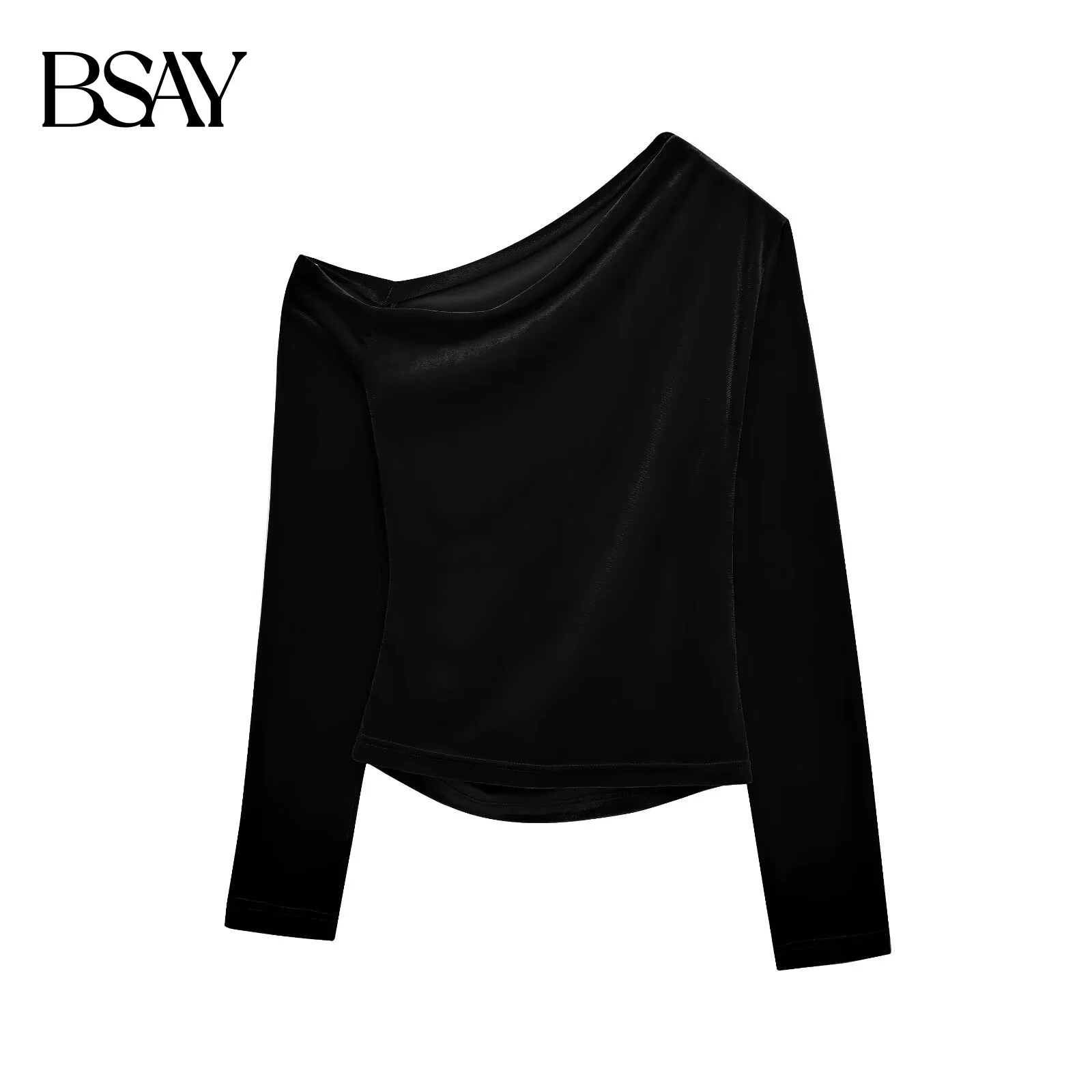 BSAY 레드 비대칭 벨벳 탑 여성 가을 ​​겨울 새로운 슬림 플리츠 파티 블라우스 스트리트 의류 셔츠 세련된 숙녀상의