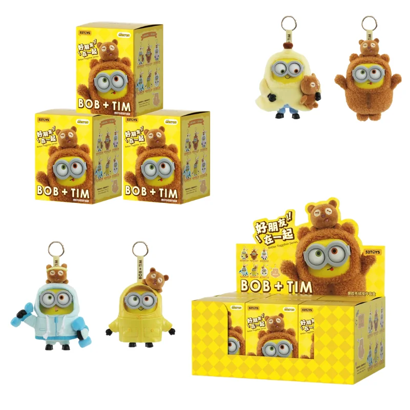 Cute Minions Keychain with Tiny Tim Bear, Soft Fluffy Minion Stuffed Doll Pendant, Cartoon Backpack Charm Gift for Kids Fans view 5