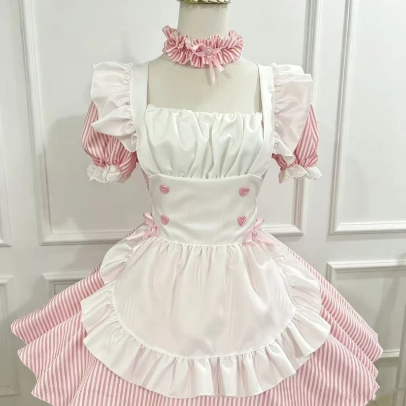 Japanese Lolita Short Sleeve Dress Strip Button Patchwork Y2k Vintage Mini Dress Women Sweet Bodycon A-Line Square Neck 2026