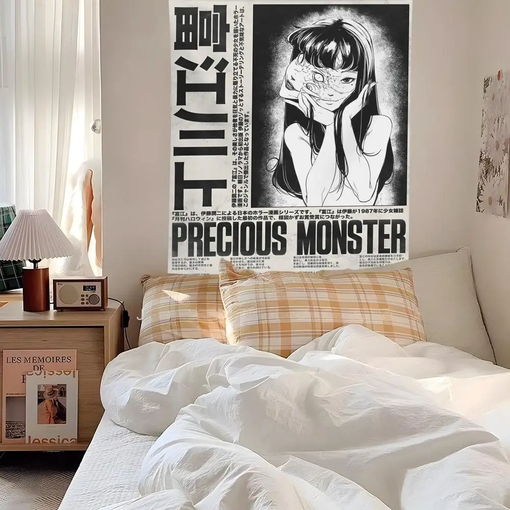 J-Junji Ito T-Tomie Retro Cool Girl Tapestry Background Art Decor For Bedroom Living Room Bar Garden Outdoor  Wall Decor