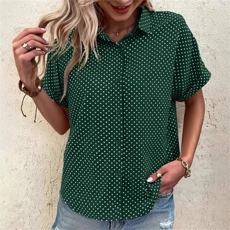 Dames Polka Dot Kraag ort Sve irt Commute Sle Polyester Stof Anti-vervorming Lente Seizoen Faion Dames irt