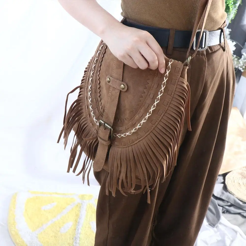 

Classic Suede Saddle Bag Messenger Bag Mobile Phone Bag Ethnic Style Female Handbag Tassel Bag Women Crossbody Bag Shoulder Bag