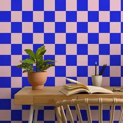 Pink And Blue Checker Adhesive Wall Wallpaper,Geometric Waterproof  Wallpaper Decoration Bedroom , Wallpapers Home Décor