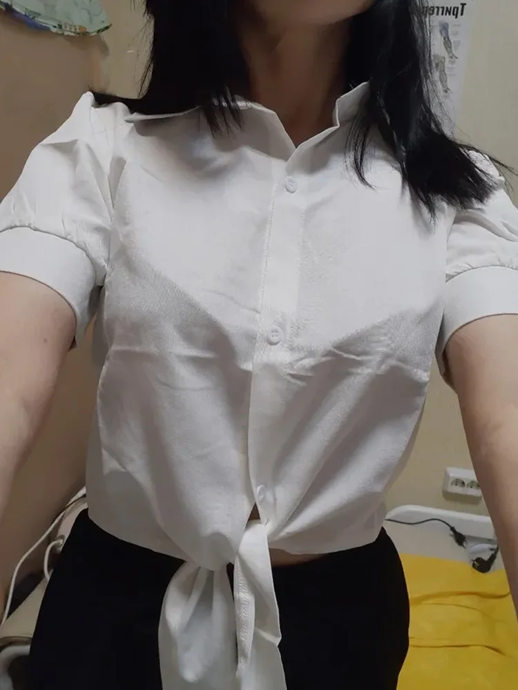 

New Summer White Short Sleeve Women's Shirt casual Buttoned Up Blouse Women Cotton Woman Tops Elegant Lady Tunics Clothes