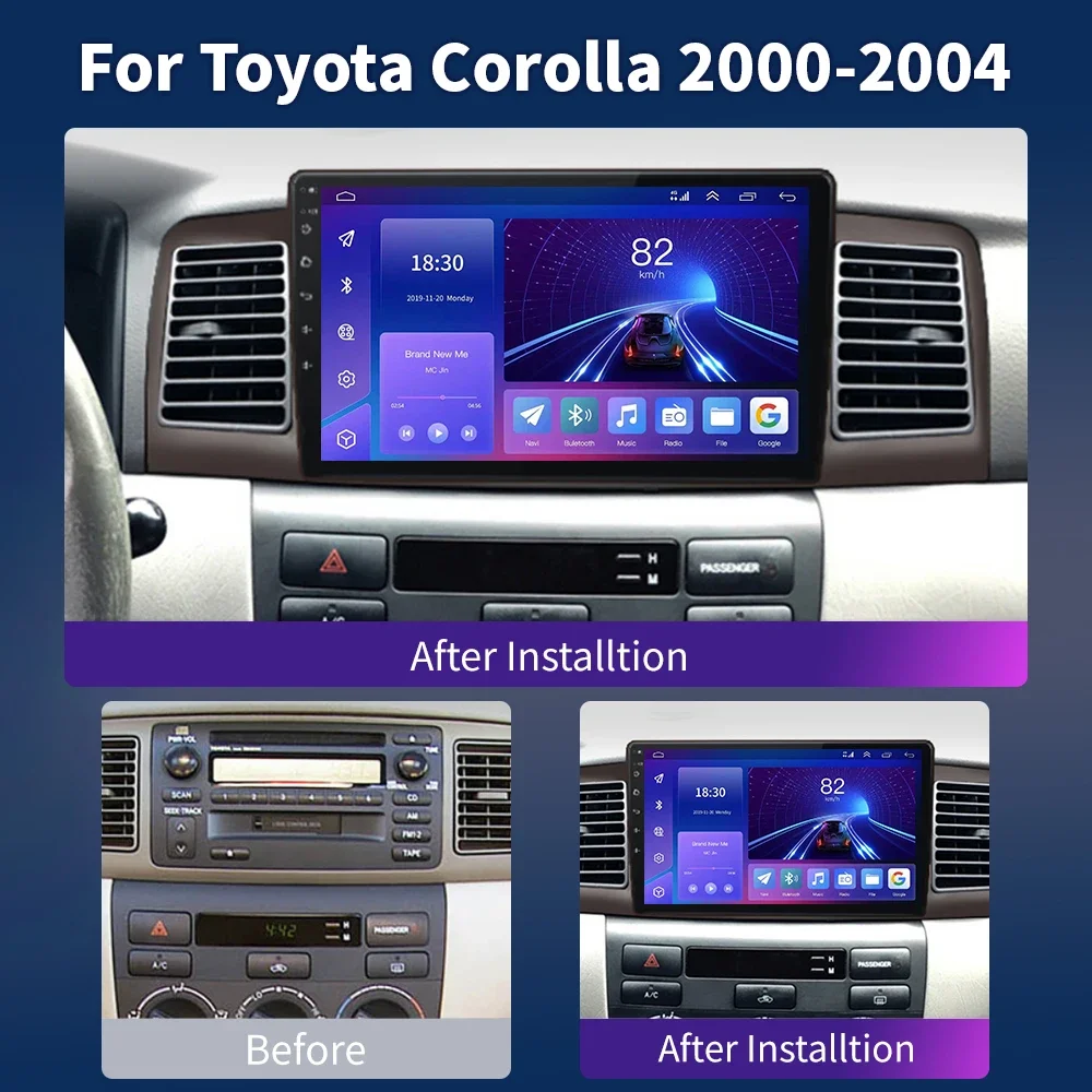 2Din راديو السيارة مشغل وسائط متعددة لتويوتا كورولا E120 E130 2000-2004 أندرويد 12 نظام تحديد المواقع والملاحة ستيريو رئيس وحدة Carplay