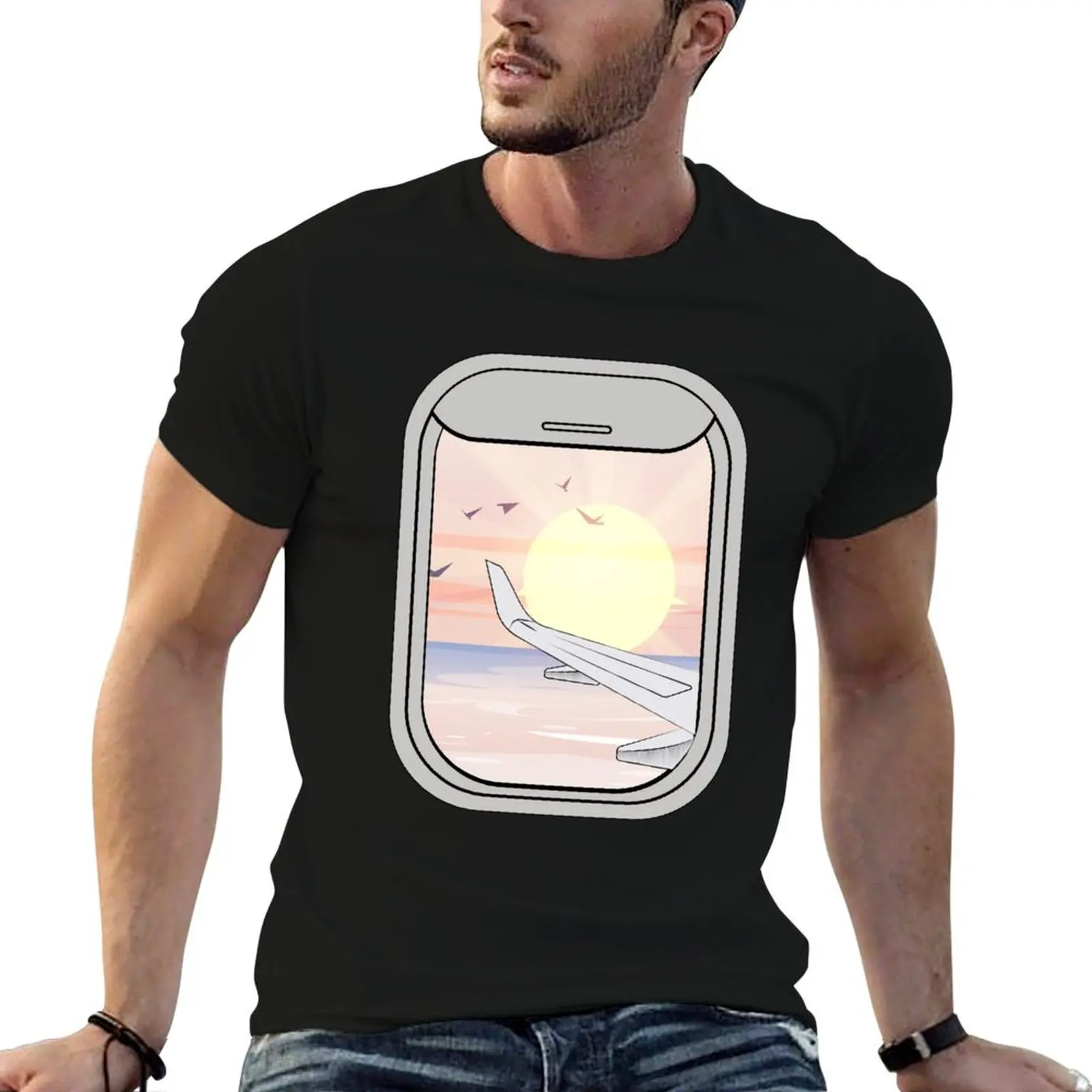 

T-Shirt men Airplane Window shirts for cotton t shirts SUNSET man t man