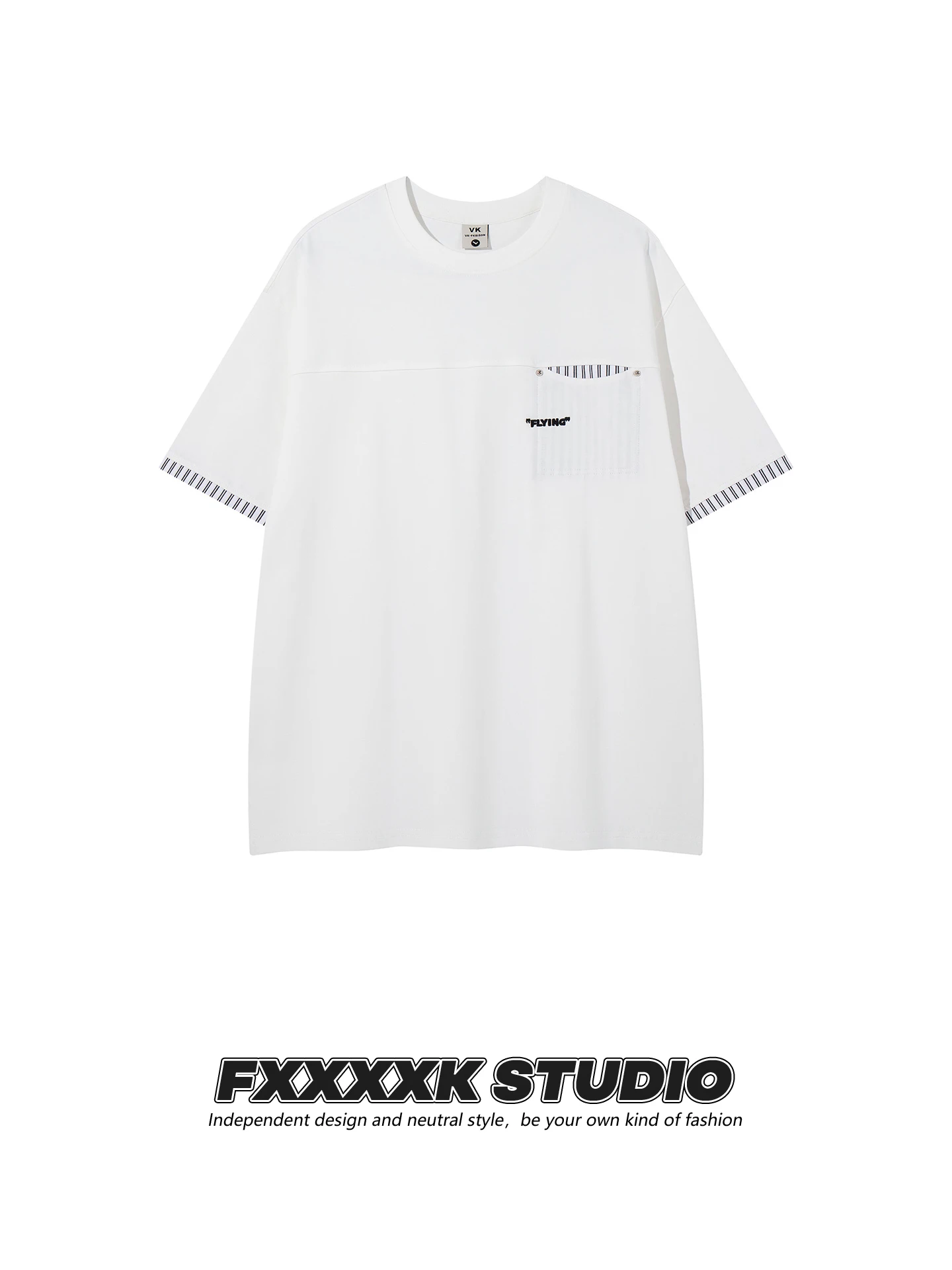 

Оригинальная летняя футболка FXK с уникальным дизайном, в полоску, с лоскутными вставками, свободного кроя, с круглым вырезом, коротким рукавом, повседневная.