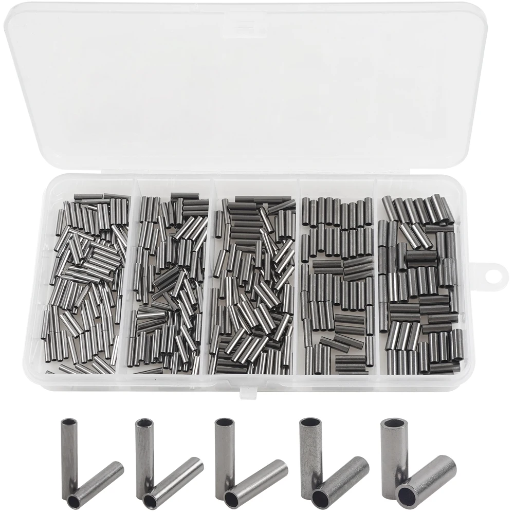 450Pcs/400Pcs Single Barrel Crimp Sleeves Kit Copper Barrel Crimping Loop Sleeves Fishing Line Wire Rope Tube Connector Tackle