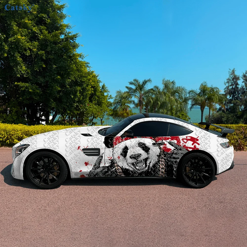 2pcs Trendy Panda Car Side Car Wraps, Self-Adhesive PVC Waterproof & Scratch-Resistant Stickers, Car Accessory Gift