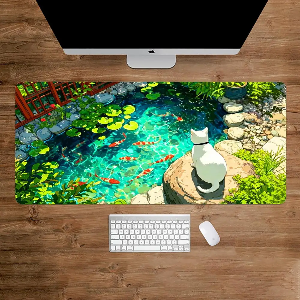 Fish Cat Gaming Mats Large Mousepad 900x400 Laptop Accessories Desk Interior Desk Mats Keyboard Mat Rug Mouse Mat Carpet Decor