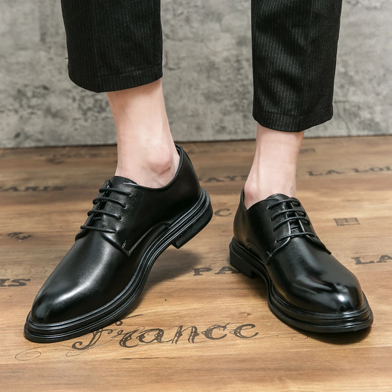 

Korean version of breathable lace-up leather shoes men's British pointy business dress 46 large size trend wedding shoes