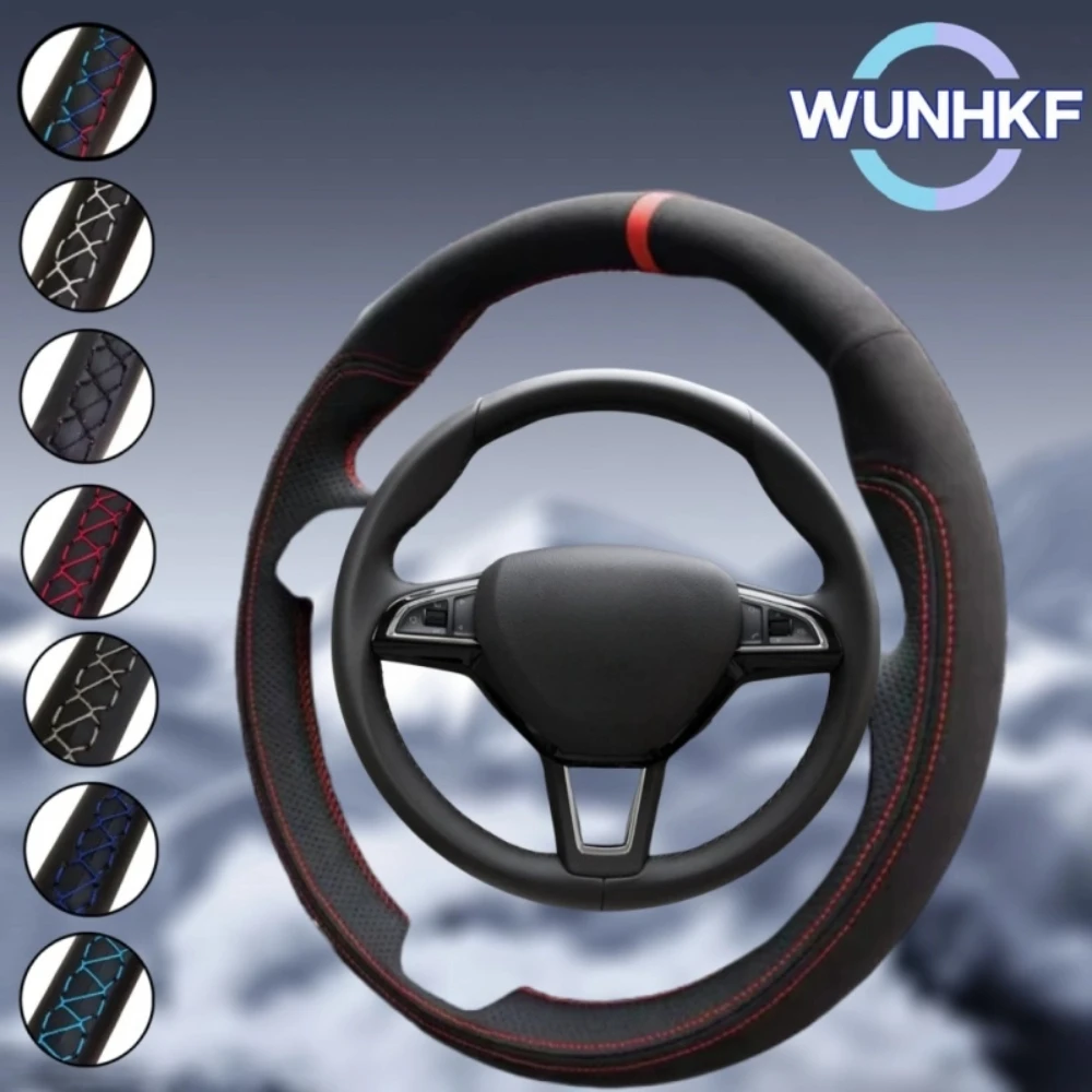 

Custom Black Car Steering Wheel Braid Cover For Skoda Rapid Spaceback 2016 2017 (3-Spoke) Genuine Suede Leather Steering Wrap