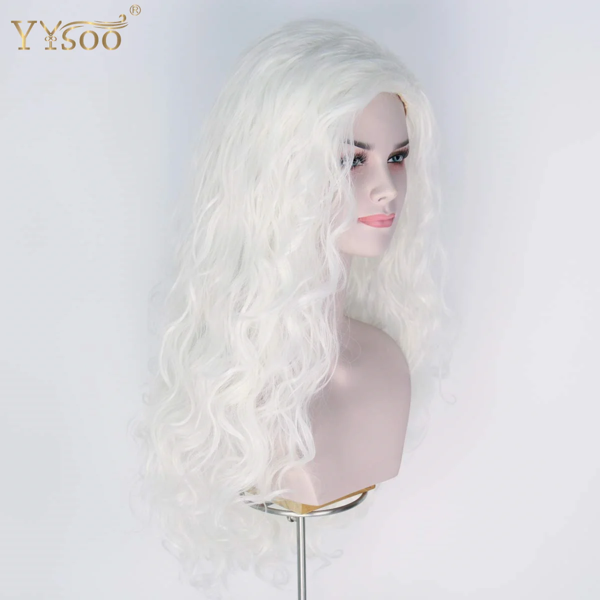 Yysoo Lange Withe Losse Golf Synthetisch Haar Cosplay Pruiken Voor Vrouwen Halloween Cosplay Kostuum Pruik Lange Synthetische Pruik Kant Deel