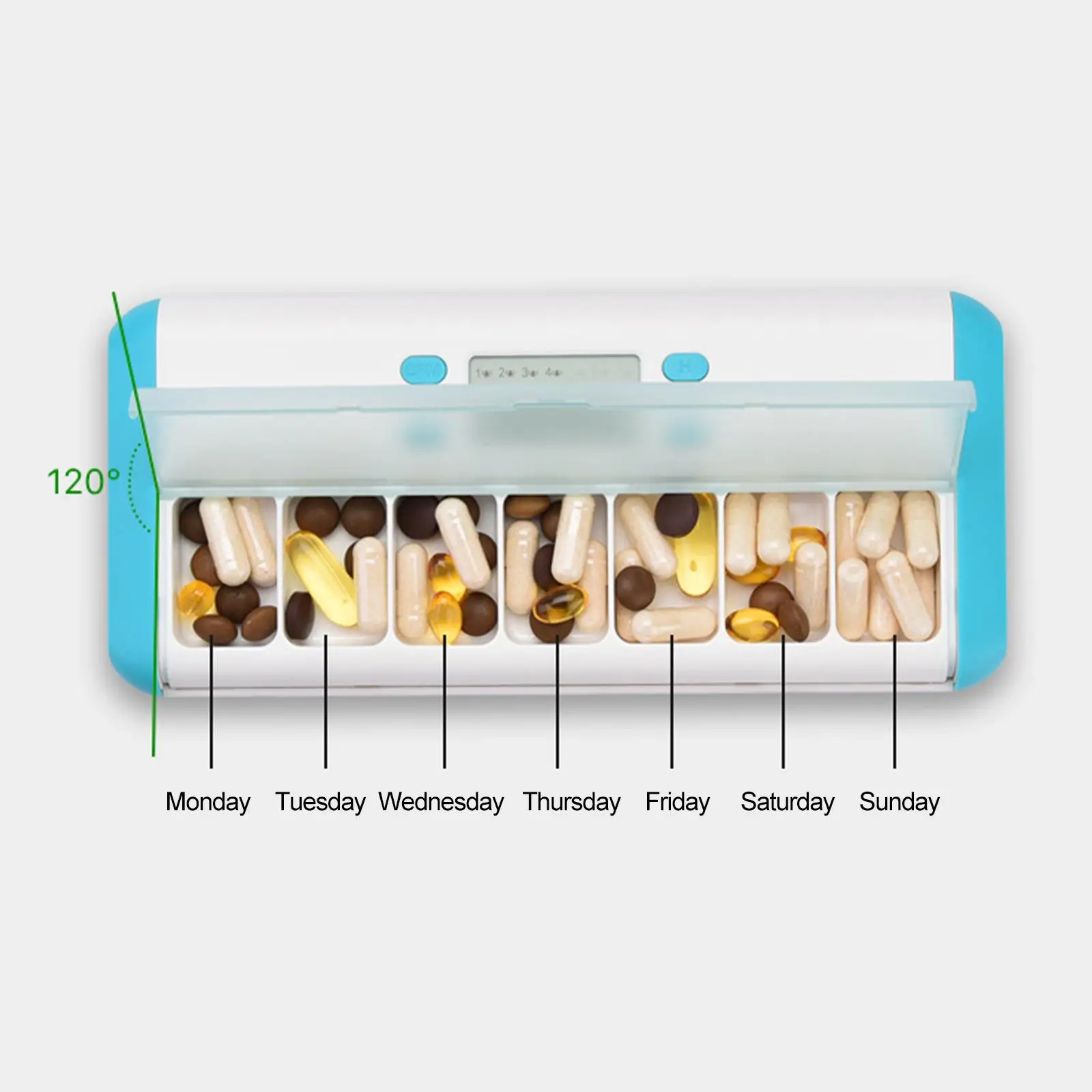 Travel Reminder Case 7 Grid Medicine Storage Box with Timer Alarm Electronic Vitamins Organizer for Daily Use