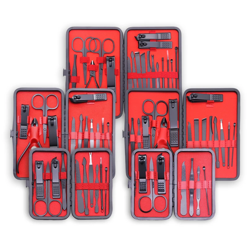 

Набор для маникюра из 7-24 предметов из профессиональной нержавеющей стали с портативным кожаным дорожным чехлом для дома и салона