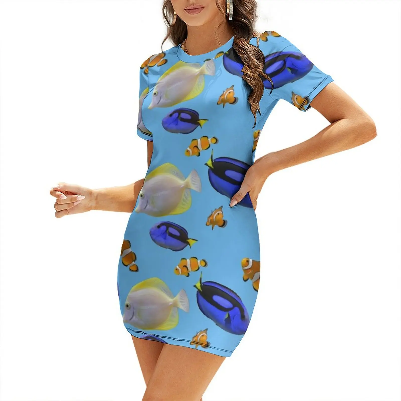 

Finding Tropical Fish Short-Sleeved Dress women's elegant loose dresses elegant women's sets Women's skirt Dress