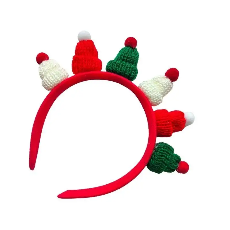 

31BB Knitting Christmas Santa Hat Headband Festival Props Hairhoop Family Gathering Headwear Holiday Celebration Headpieces