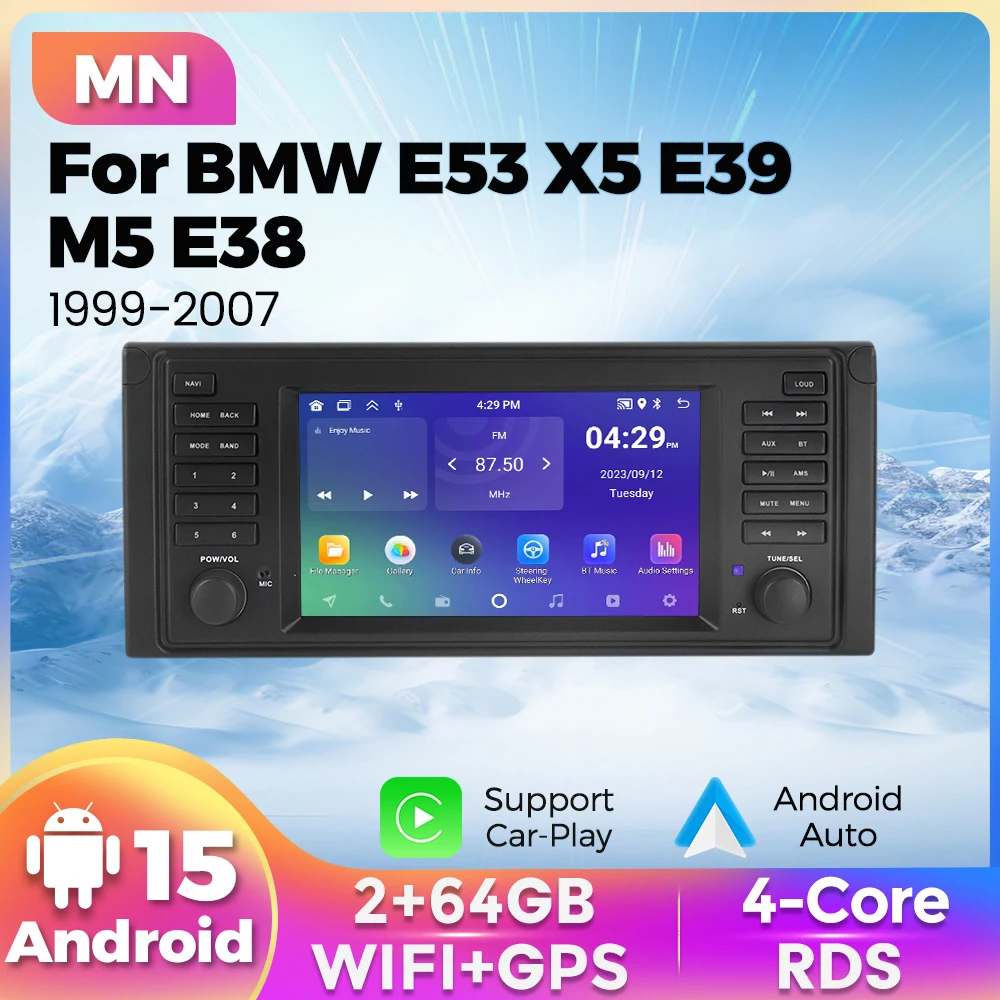 7 Zoll Android 13 Multimedia-Player für BMW X5 E53 E39 E38 2013-2017 Carplay Auto Autoradio Stereo GPS Navigation RDS FM Audio BT