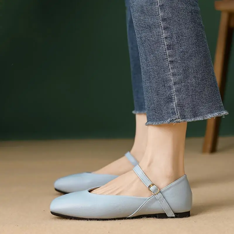 2024 New Women Flat Heel Shoes Fashion Square Toe Ladies Casual Mary Jane Shoes Shallow Comfort Soft Sole Ballet Mujer Size 44