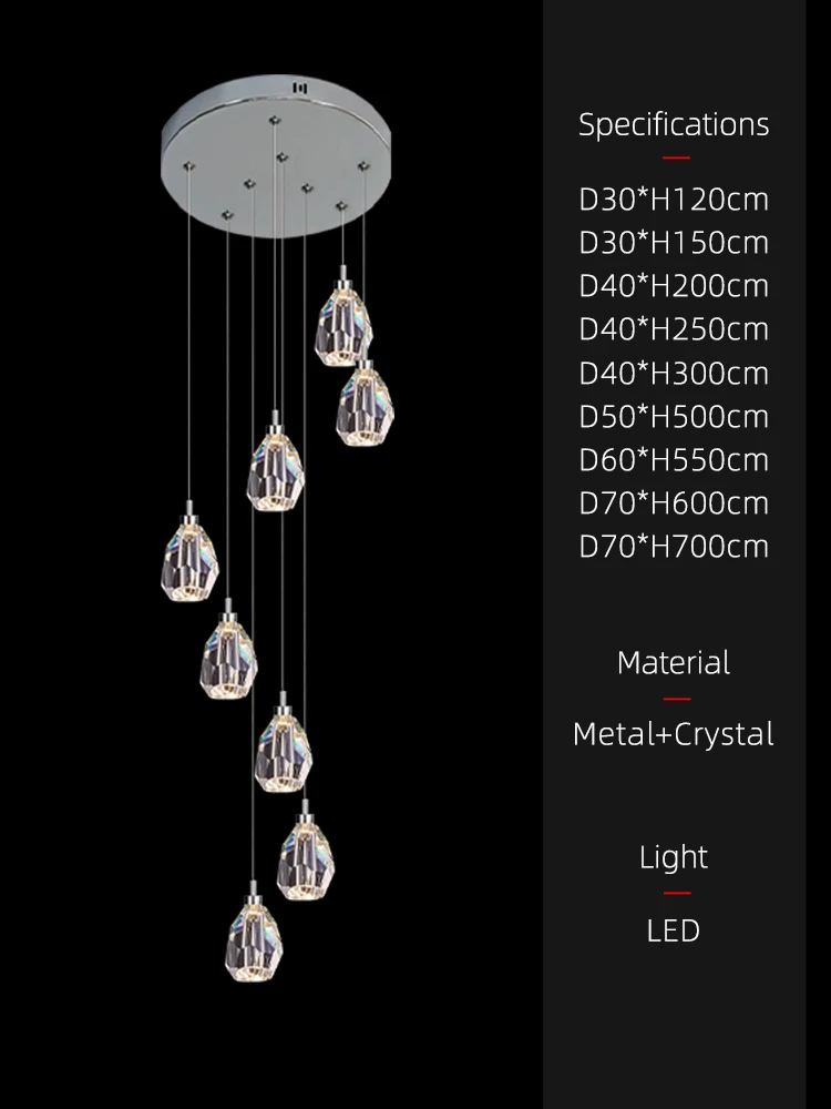 الحديثة الدرج الثريا كريستال طويل الدرج ضوء دوبلكس لوفت الثريا عالية السقف الإضاءة الدرج قلادة الخفيفة