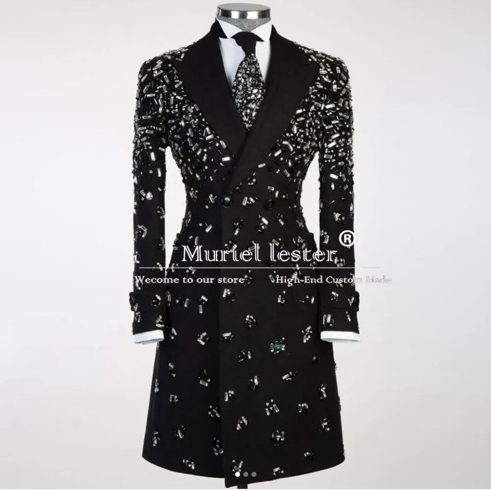 Exclusive Metallic Beaded Stones Suits Men Double Breasted Prom Blazer 1 Pieces Man Formal Party Groom Tuxedo Outwear Customized