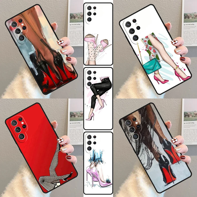 

Модный чехол для телефона на высоком каблуке для девочек для Samsung Galaxy S25 S23 S30 S21 S20 FE S24 S22 Ultra Note 10 20 Plus, силиконовый чехол lite