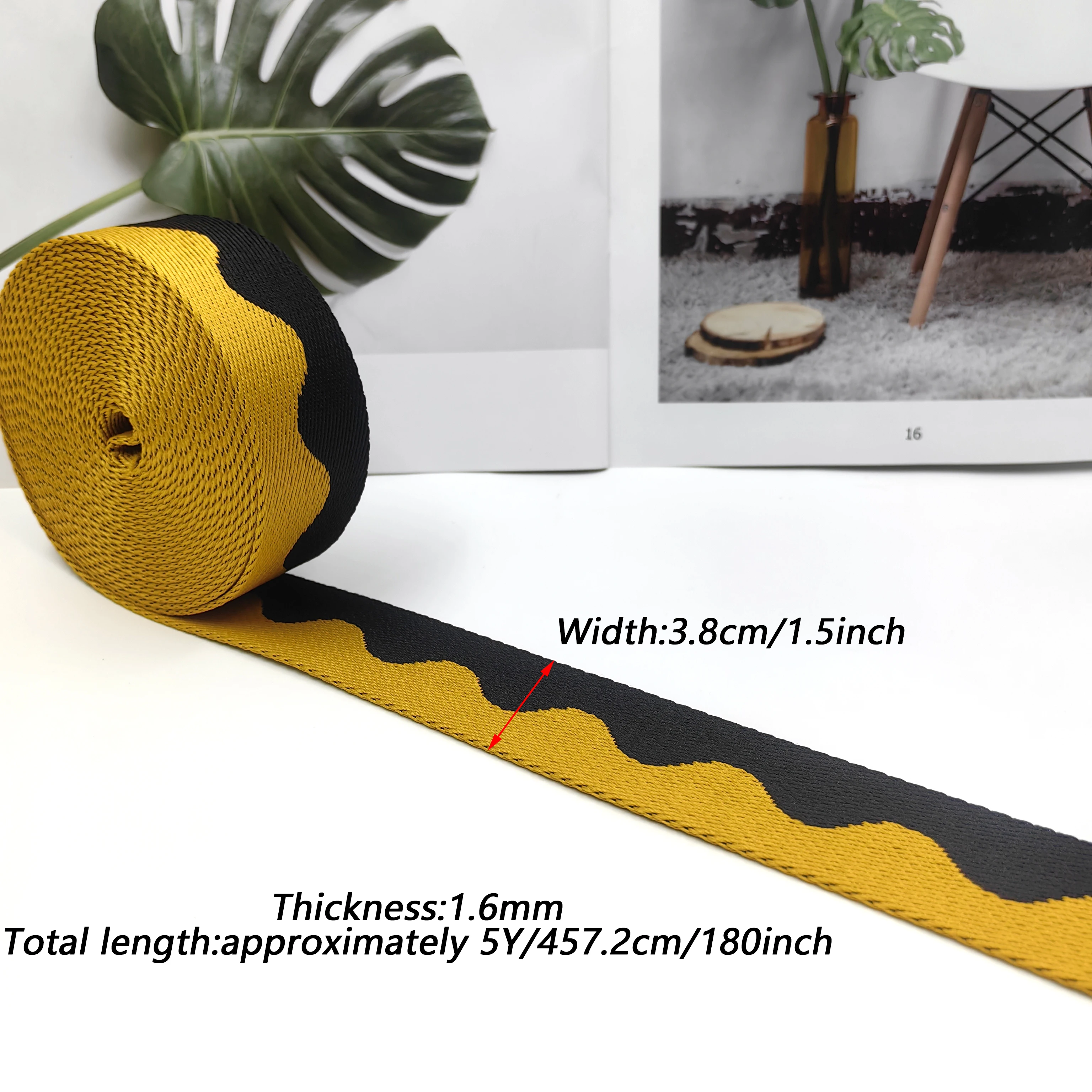 New Extended Jacquard Webbing Tape (3.8cm Width, 1.8mm Thickness), Can Be Freely Cut and Comes in Multiple Colors, Perfect for DIY Wallets, Handmade Crafts, Fashionable Bag Straps, Guitar Straps, Backpack Strap Replacements, and Luggage Packing Reinforcement Straps.