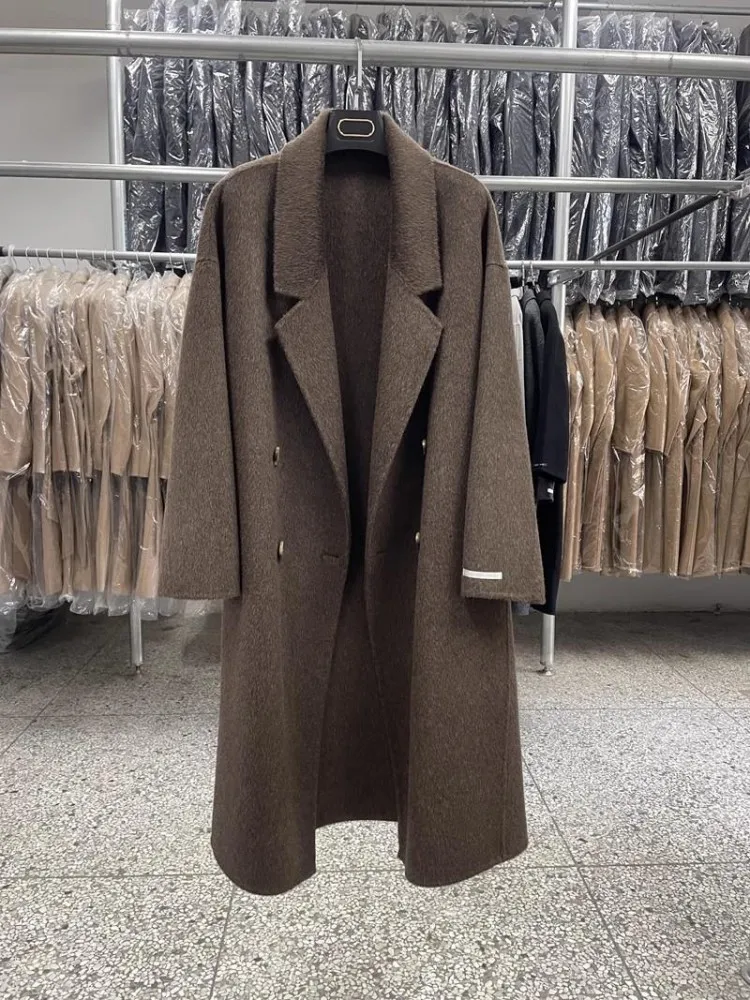 المرأة مزدوجة الوجهين معطف الصوف الصوف الخالص الكورية نمط معطف الخريف الشتاء مزدوجة الصدر فضفاضة تناسب ملابس خارجية طويلة رائجة البيع #3