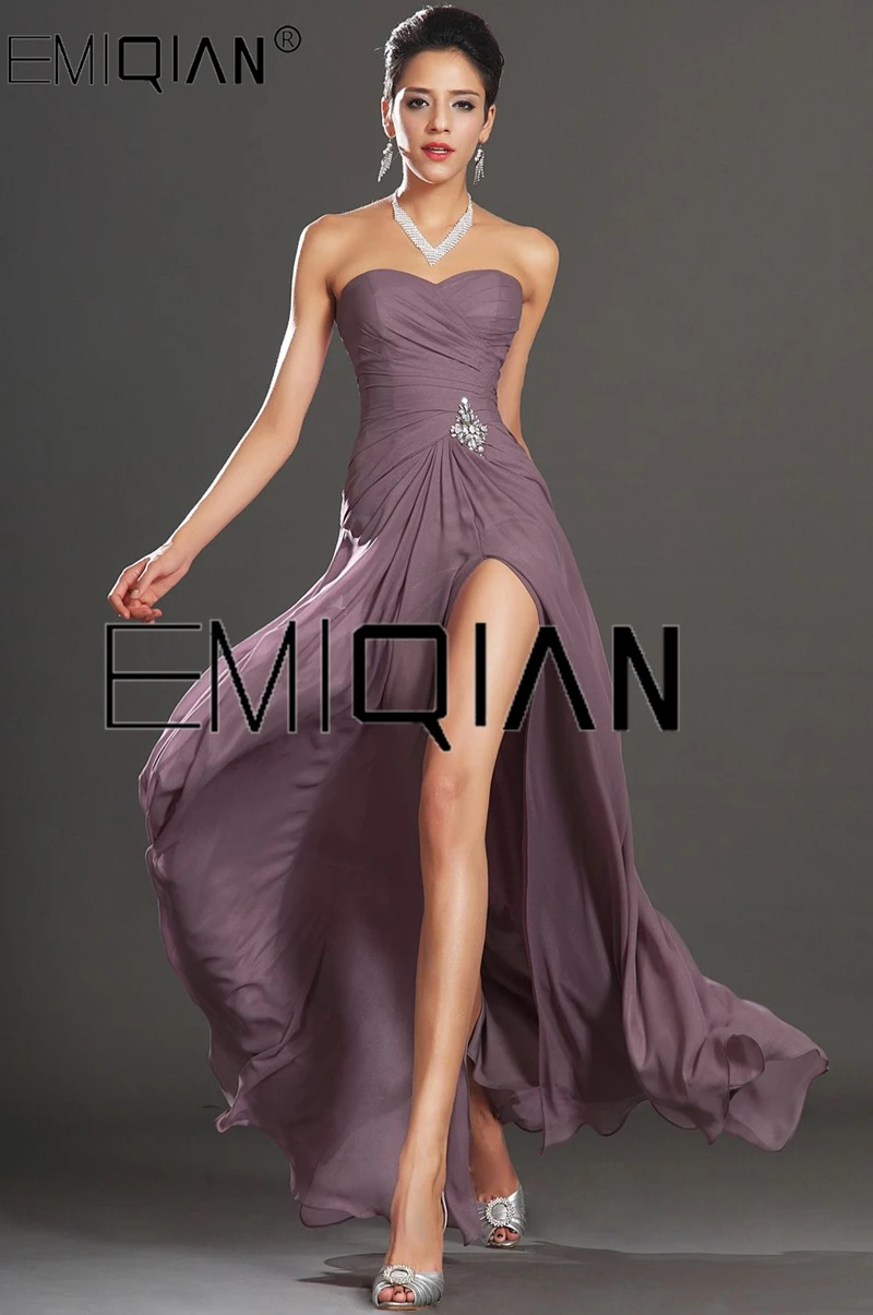 

New Charming Strapless Sweetheart High Slit Chiffon Evening Dress