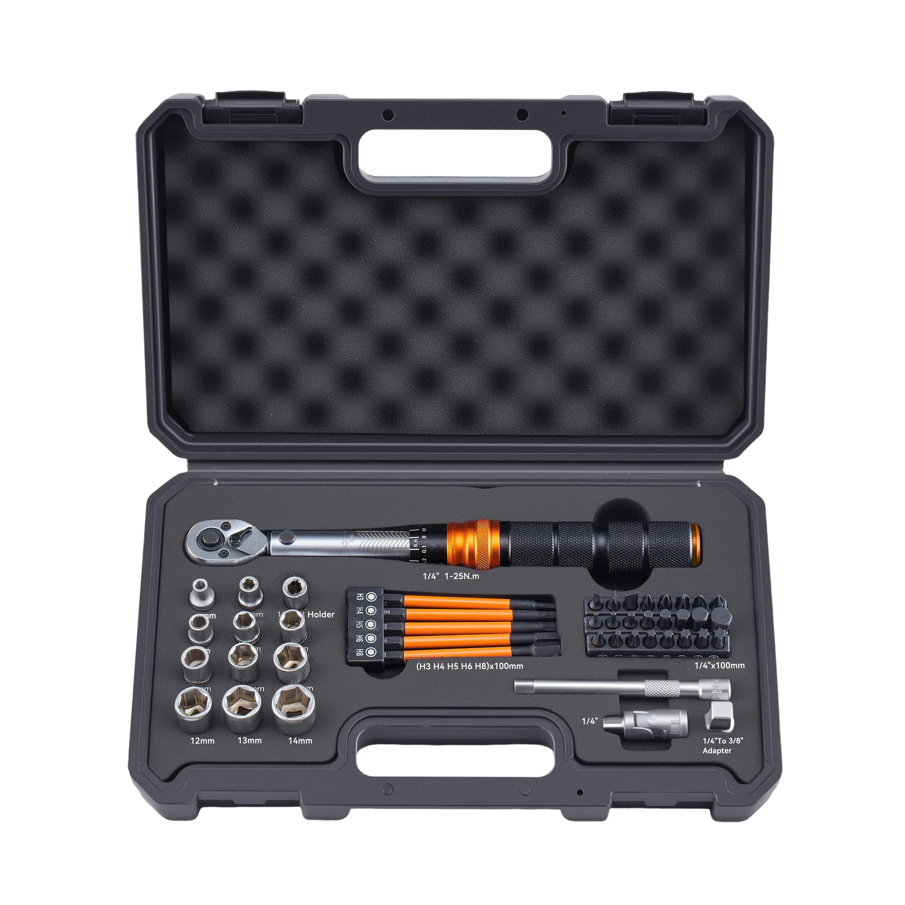 Waxtron Fiets Momentsleutelset 1-25N.m Nauwkeurigheid 3% 1/4'' Momentsleutel 45-delig Voor Fiets (MTB) Fietsen Motorfiets Reparatie Kit