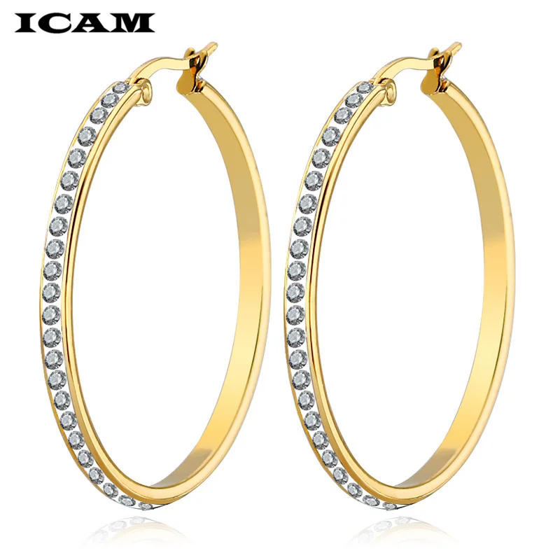 ICAM 2018 New Fashion Bling Bling Hoop Earrings For Women Shiny Crystal Hollow Round Circle Ear Jewelry Gift For Wedding Brincos