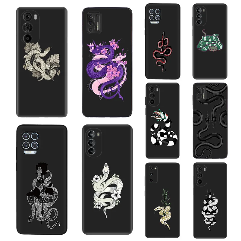 Soft Silicone Phone Case For Moto Edge 30 40 20 G9 G73 G53 G72 G52 G32 G22 G71 G60 G51 G50 Cool Flower Rose Snake Protect Cover