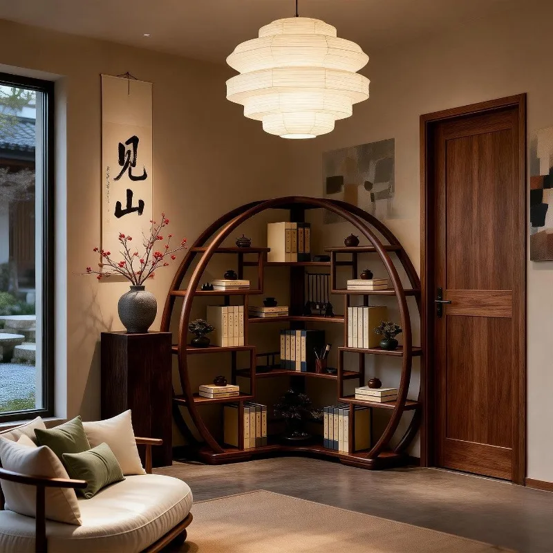 Song Dynasty aesthetic corner bookshelf, integrated wall living room storage shelf, corner solid floor corner bogu shelf