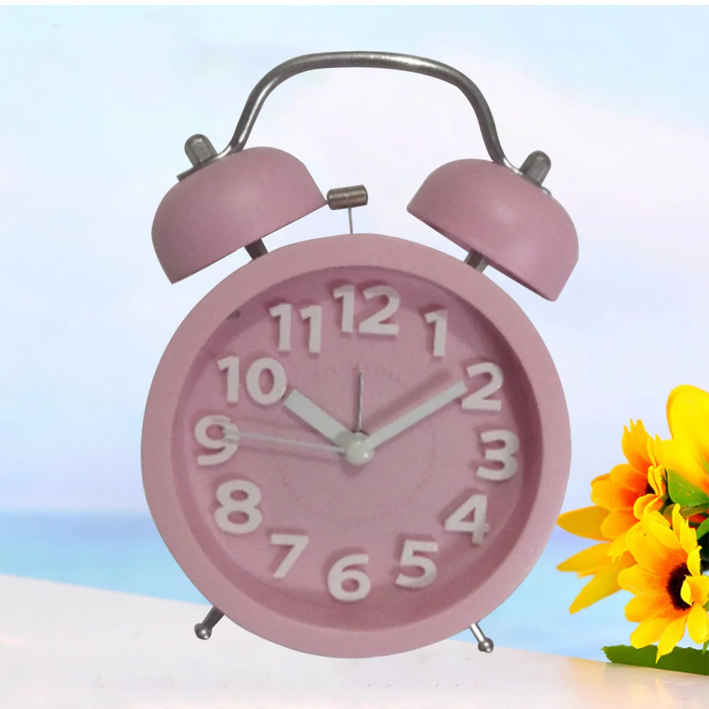 

Round Desktop Alarm Clock Creative Bell Small Clock for Home Bedroom Office Heavy Sleepers Clear Legible Dial Pink Without