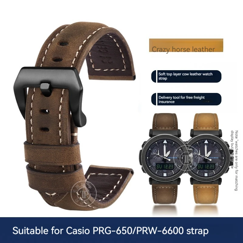 Frosted Cowhide Italian Leather Watchband for Casio GA2000 PRG-600 PRW-6600 PRG-650 Series Men Sports 24mm Watch Accessories