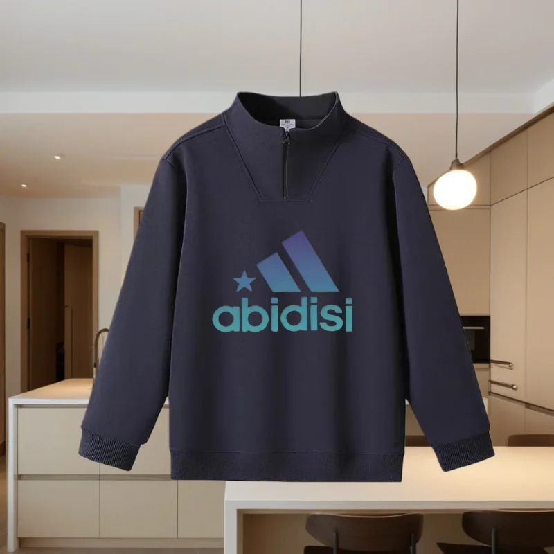 American-Style Autumn and Winter Pure Cotton Half-Zip Sweatshirt, Couple's Casual Sports Top