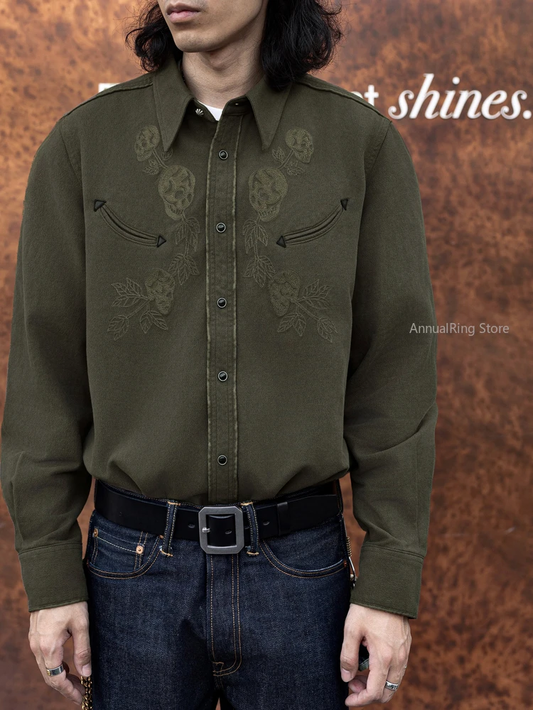 

Красная рубашка Tornado с вышивкой черепа, музыкант, мужская ковбойская рубашка в стиле вестерн с жемчужной застежкой, темно-зеленая