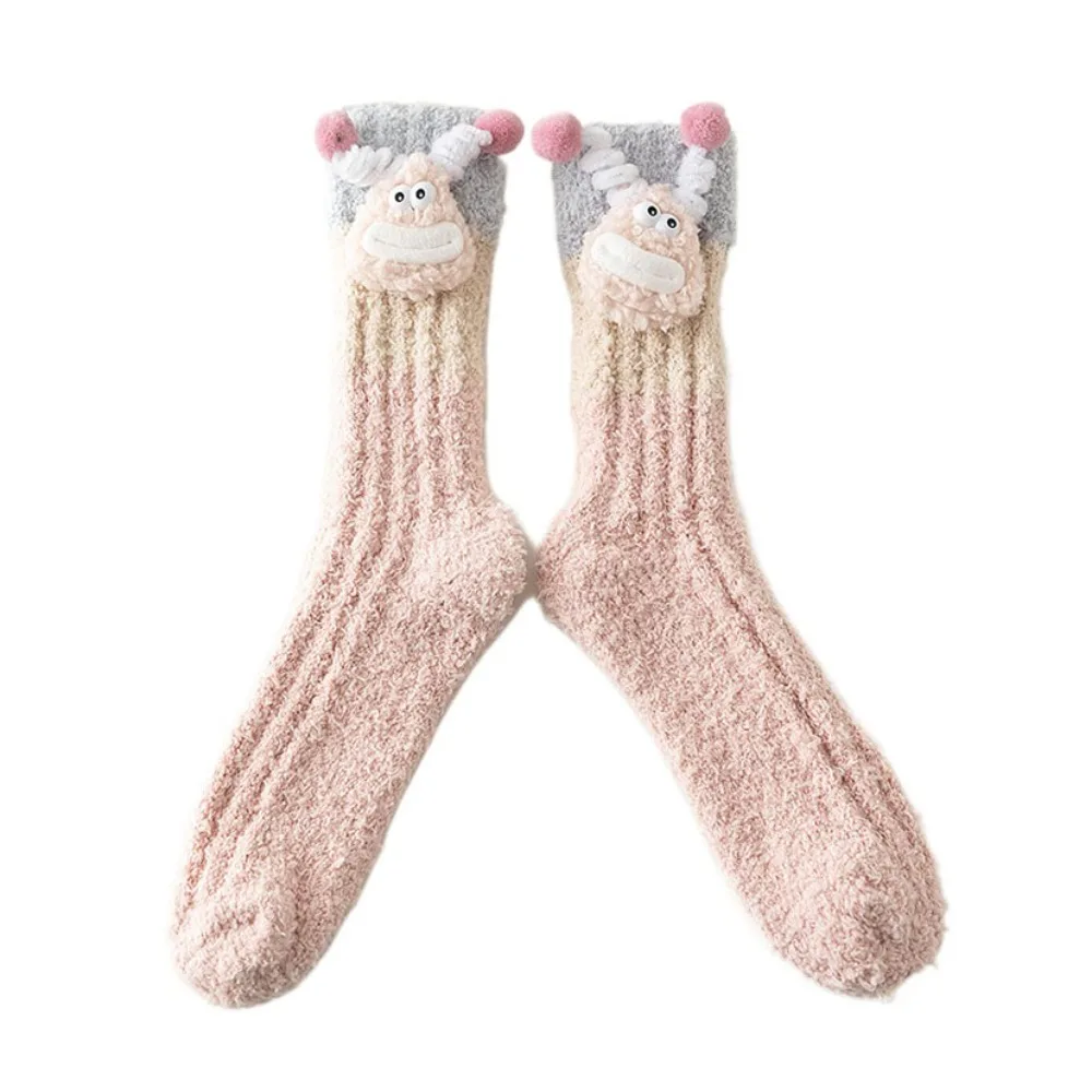 

Elastic Thicken Cartoon Plush Socks Non-Slip Home Coral Fleece Socks Women Indoor Hosiery Thermal Warm Socks Women