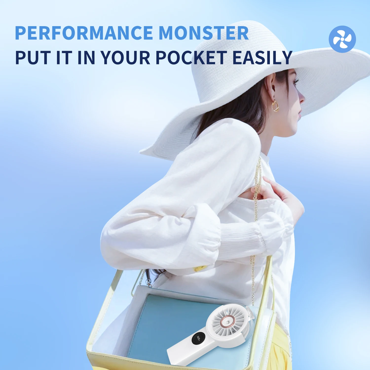 

Handheld atomizing small fan with powerful 100 level wind power atomization, moist and refreshing 1 with power bank function