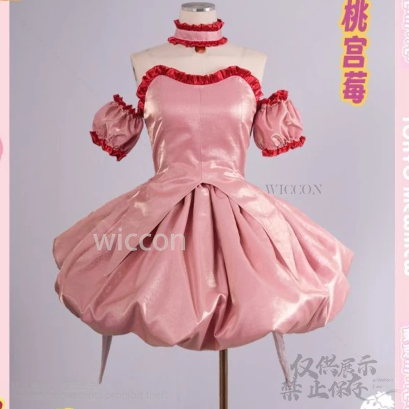 อะนิเมะTokyo Mew Mewคอสเพลย์Momomiya Ichigoเครื่องแต่งกายชุดสีชมพูLolitaสตรอเบอร์รี่แมวหูPropsวิกผมสําหรับหญิงที่กําหนดเอง