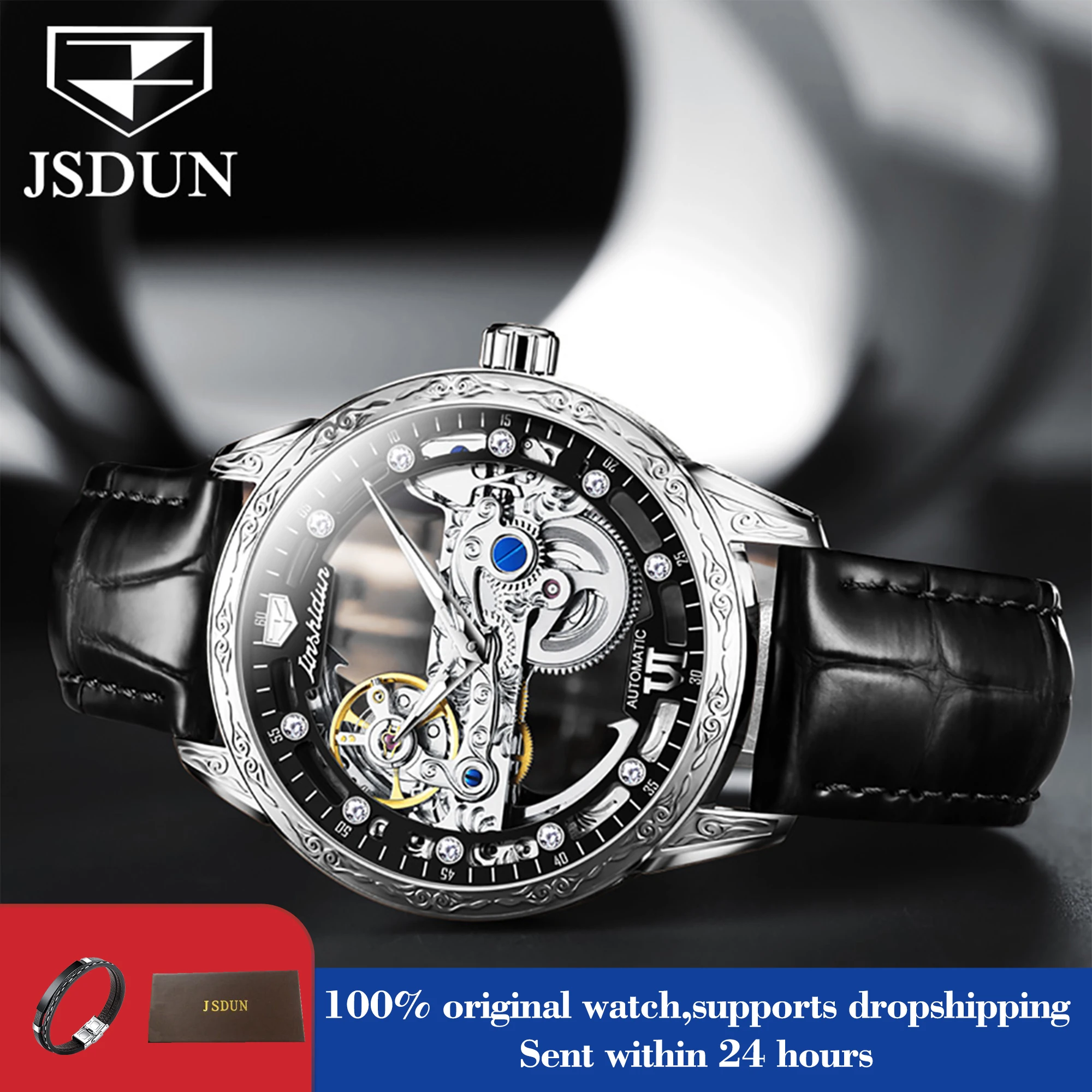 

JSDUN 8917, мужские автоматические часы, роскошные полые механические часы для мужчин, синтетическое сапфировое зеркало, водонепроницаемые светящиеся ручные часы