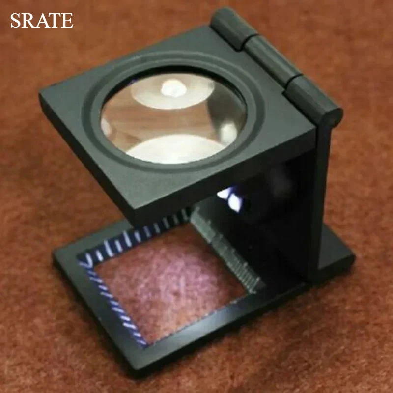 

Magnification 10X Illuminated Metal Folding Linen Tester Loupe Counter Magnifier Cloth Testing Magnifying Glass with Light LED