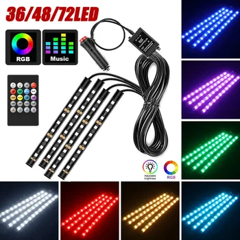 LED RGB 자동차 풋 앰비언트 스트립 라이트, USB/담배, 자동차 인테리어 백라이트, 분위기 무드 장식 바, 앱 원격 음성 제어 