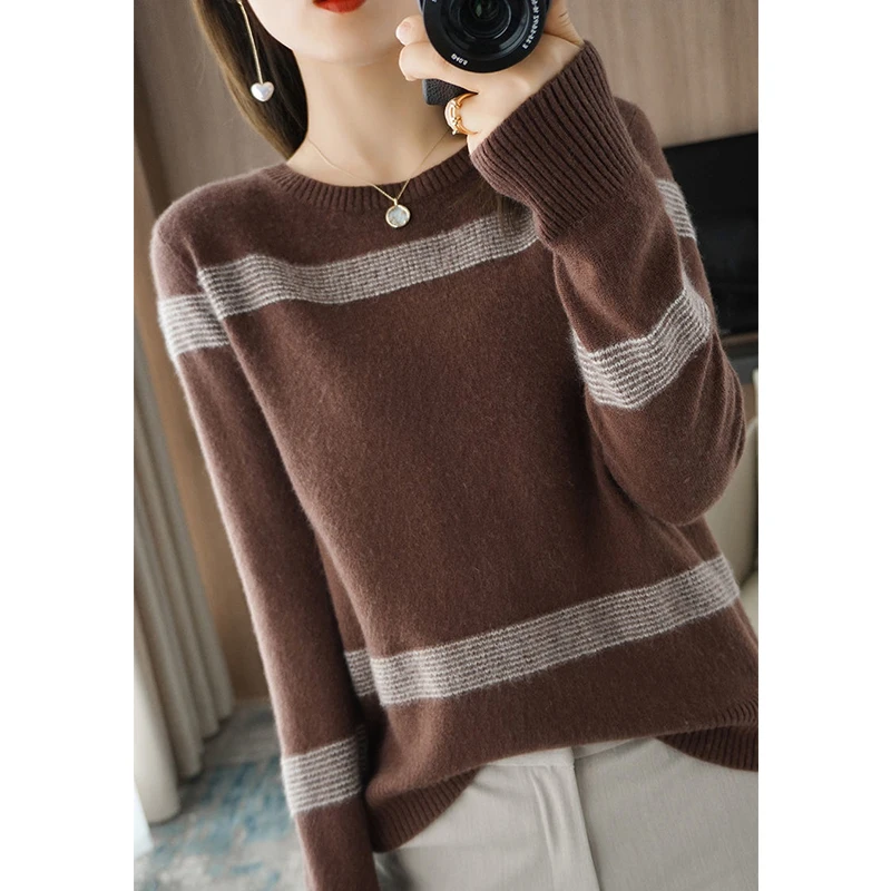 Autumn Winter Elegant Fashion Patchwork Warm Sweater Lady Long Sleeve All-match Jumper Knitting Top Women Loose Casual Pullover