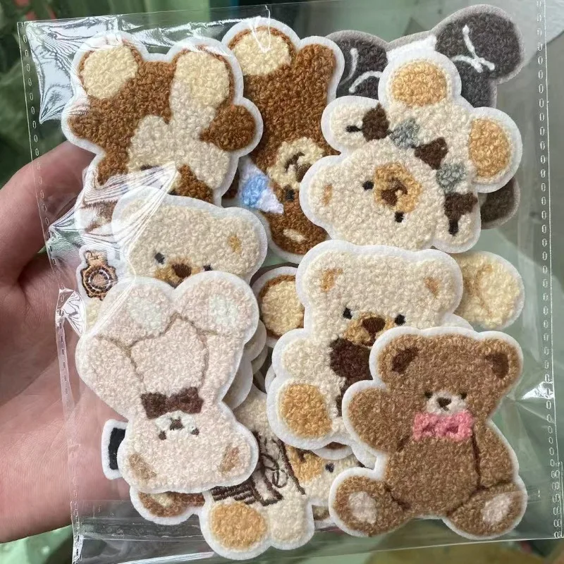 Towel Embroidered Cute Bear Pattern Patches - Heat-pressed and Adhesive Type - Suitable for DIY Clothing Projects